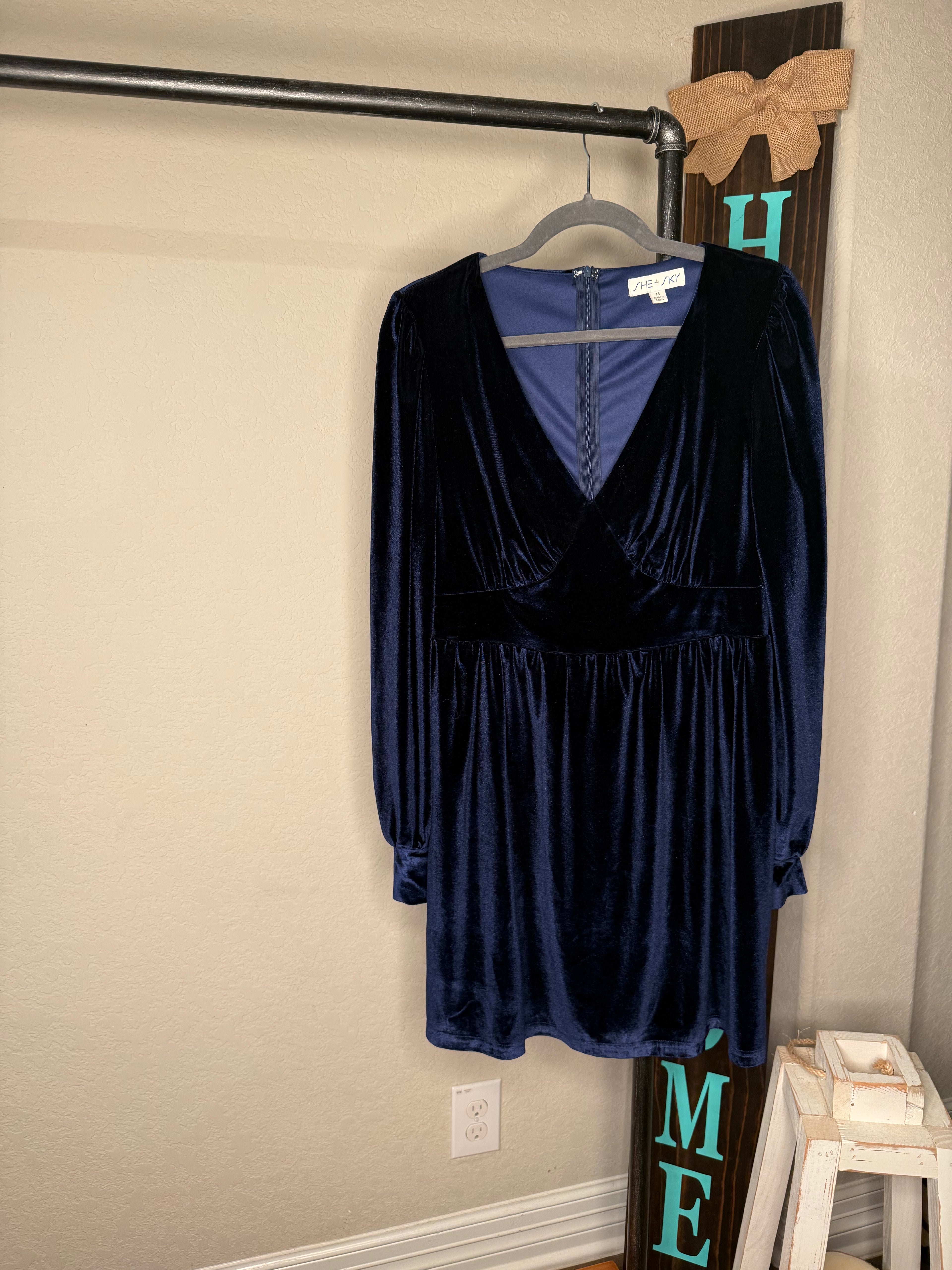 Holiday Deep Blue Velvet Dress